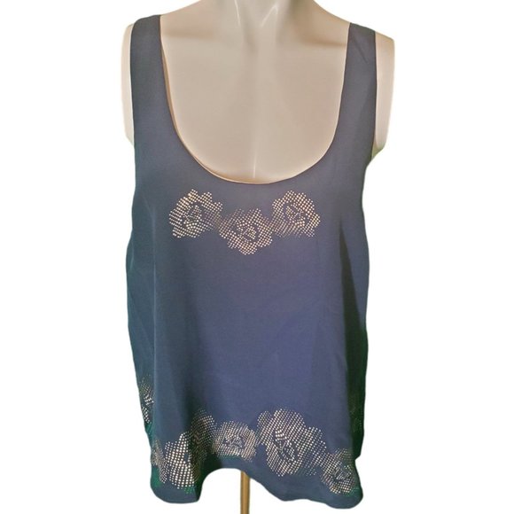 Gold Hawk Navy & Cream Lasercut Double Layer Silk Tank Top Camisole sz S - Picture 1 of 5